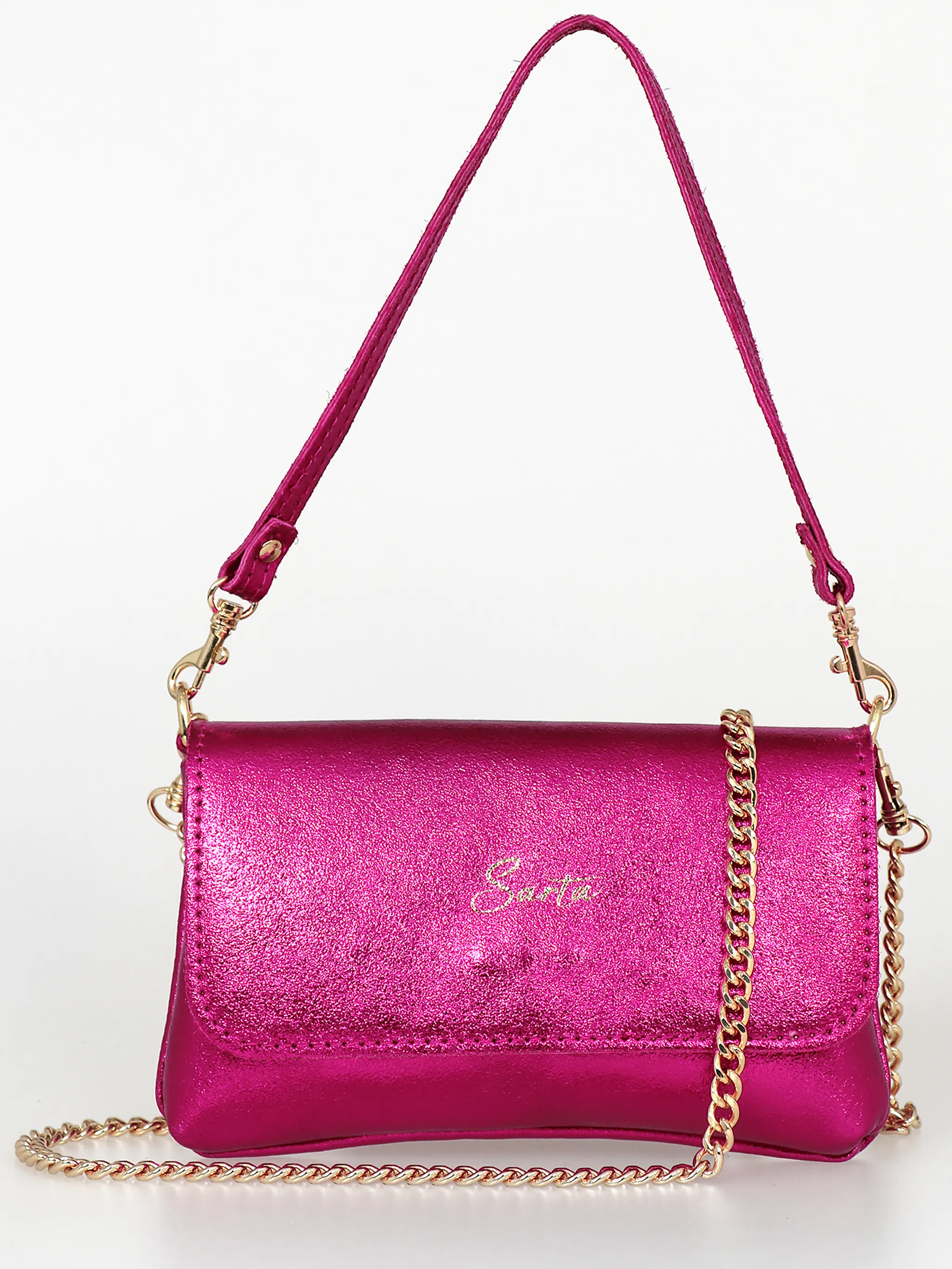 Olga - Italian Leather Mini Crossbody Bag - Raspberry, Metallic