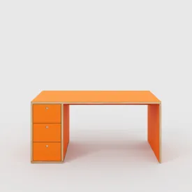 Plywood Desk with Storage Type 1 LH - Drawers - Formica Levante Orange - 1600(w) x 800(d) x 750(h)