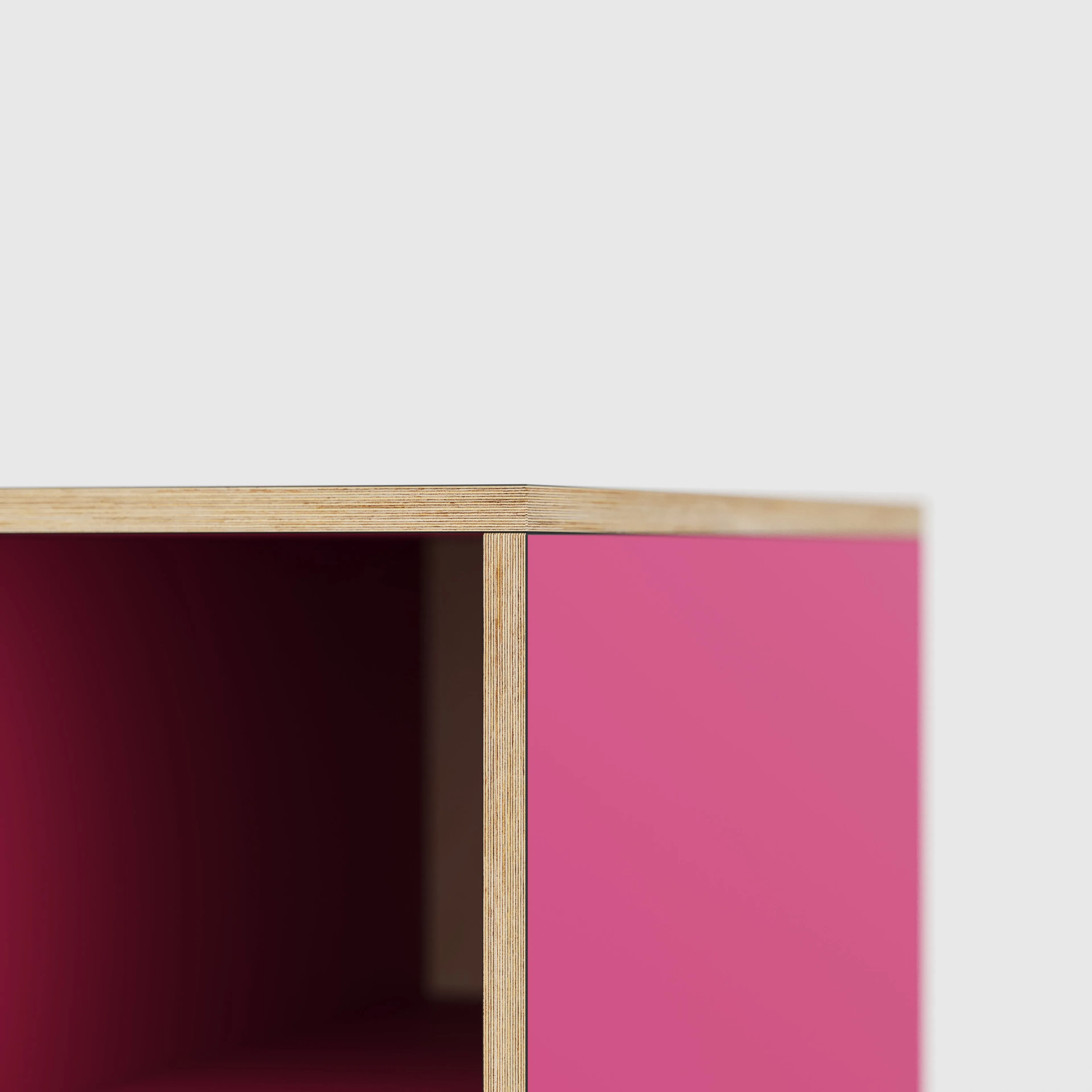 Plywood Desk with Storage Type 1 RH - Open Shelves - Formica Juicy Pink - 1600(w) x 800(d) x 750(h)