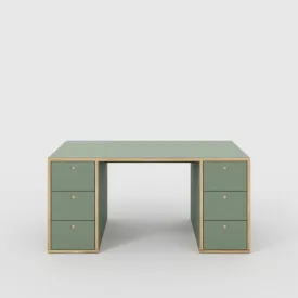 Plywood Desk with Storage Type 2 - Drawers - Formica Green Slate - 1600(w) x 800(d) x 750(h)