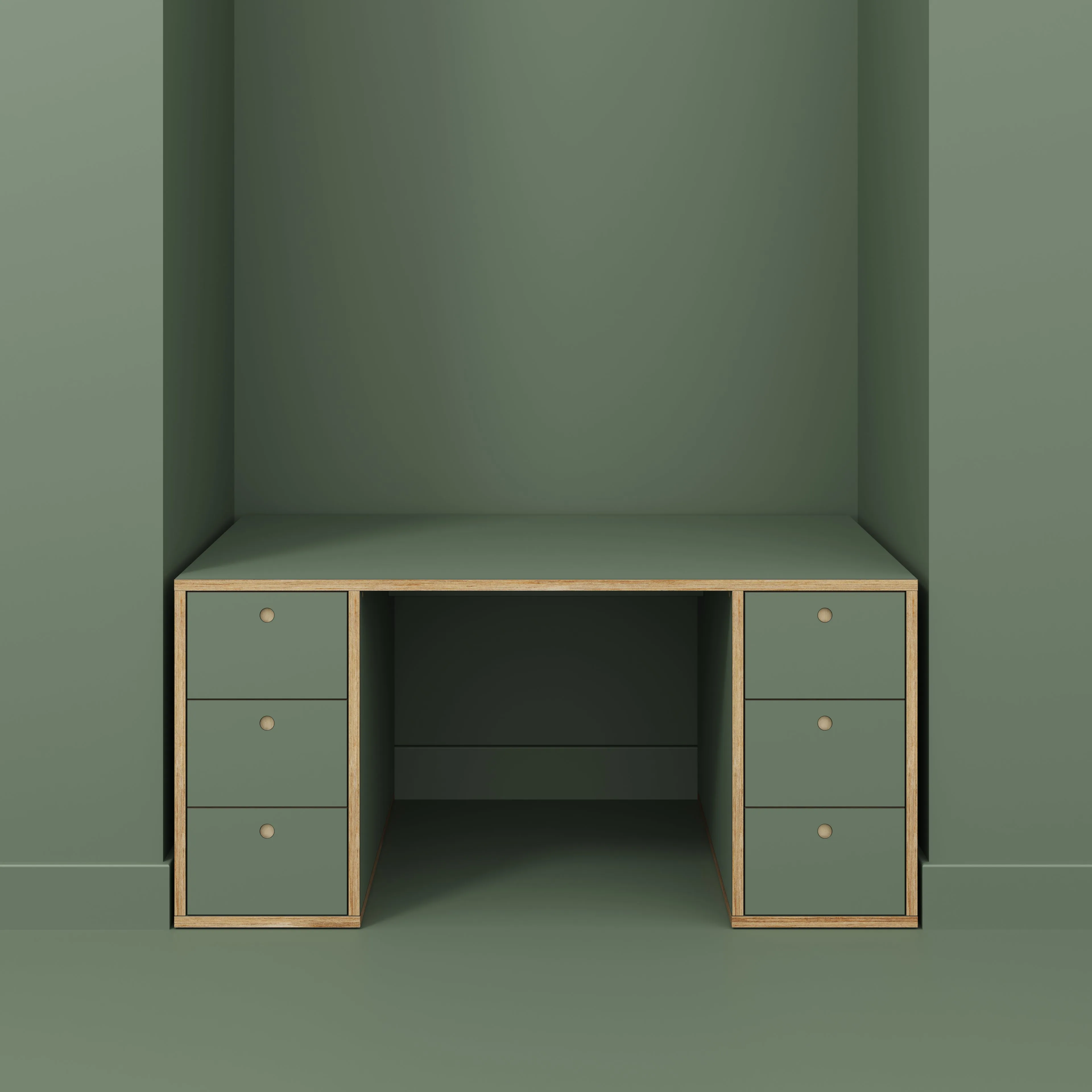 Plywood Desk with Storage Type 2 - Drawers - Formica Green Slate - 1600(w) x 800(d) x 750(h)