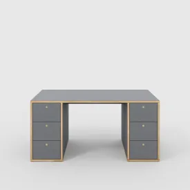 Plywood Desk with Storage Type 2 - Drawers - Formica Tornado Grey - 1600(w) x 800(d) x 750(h)