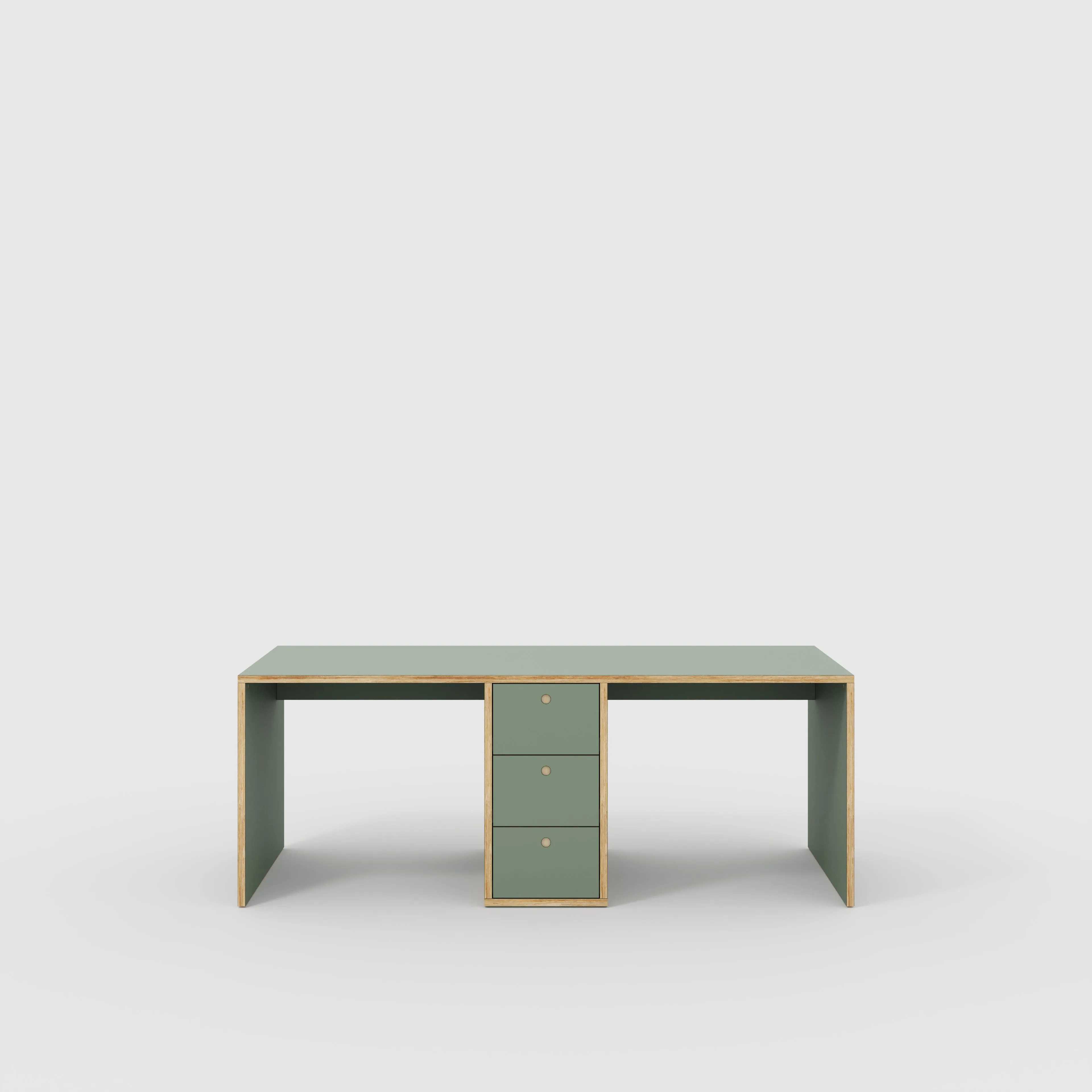 Plywood Desk with Storage Type 3 - Drawers - Formica Green Slate - 2000(w) x 800(d) x 750(h)