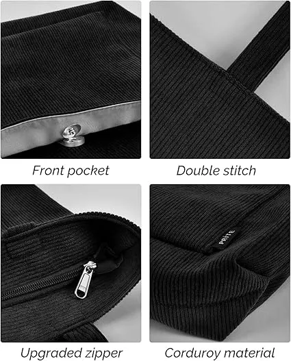 Prite Corduroy Tote Bag for Women Large Shoulder Bag with Zipper and Pockets for College School Work Travel Shopping