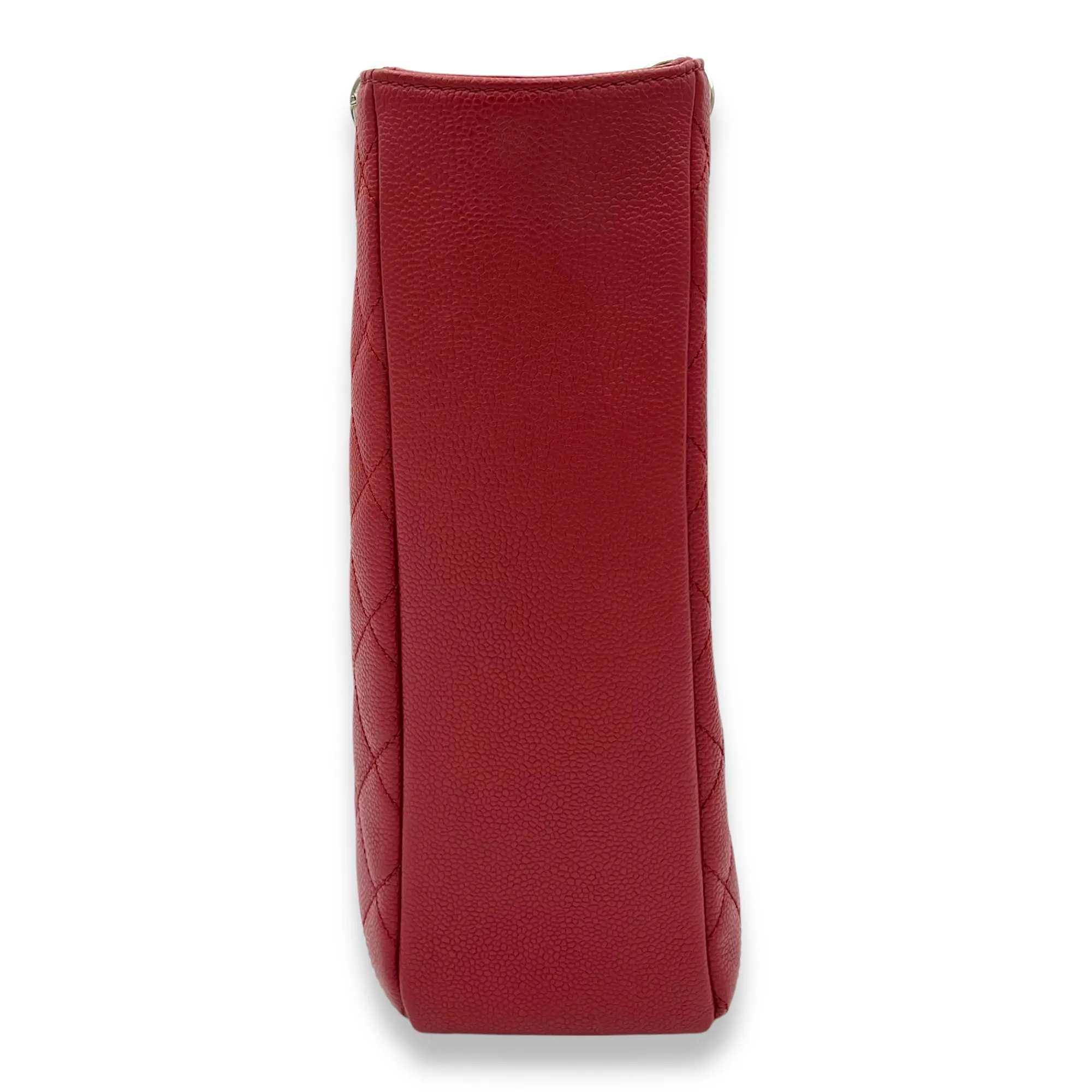 PST Tote Bag Red in Caviar Leather, Silver hardware