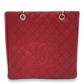 PST Tote Bag Red in Caviar Leather, Silver hardware
