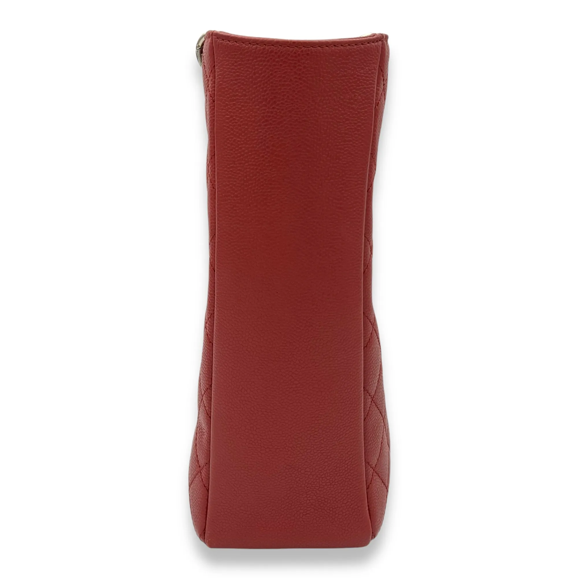 PST Tote Bag Red in Caviar Leather, Silver hardware