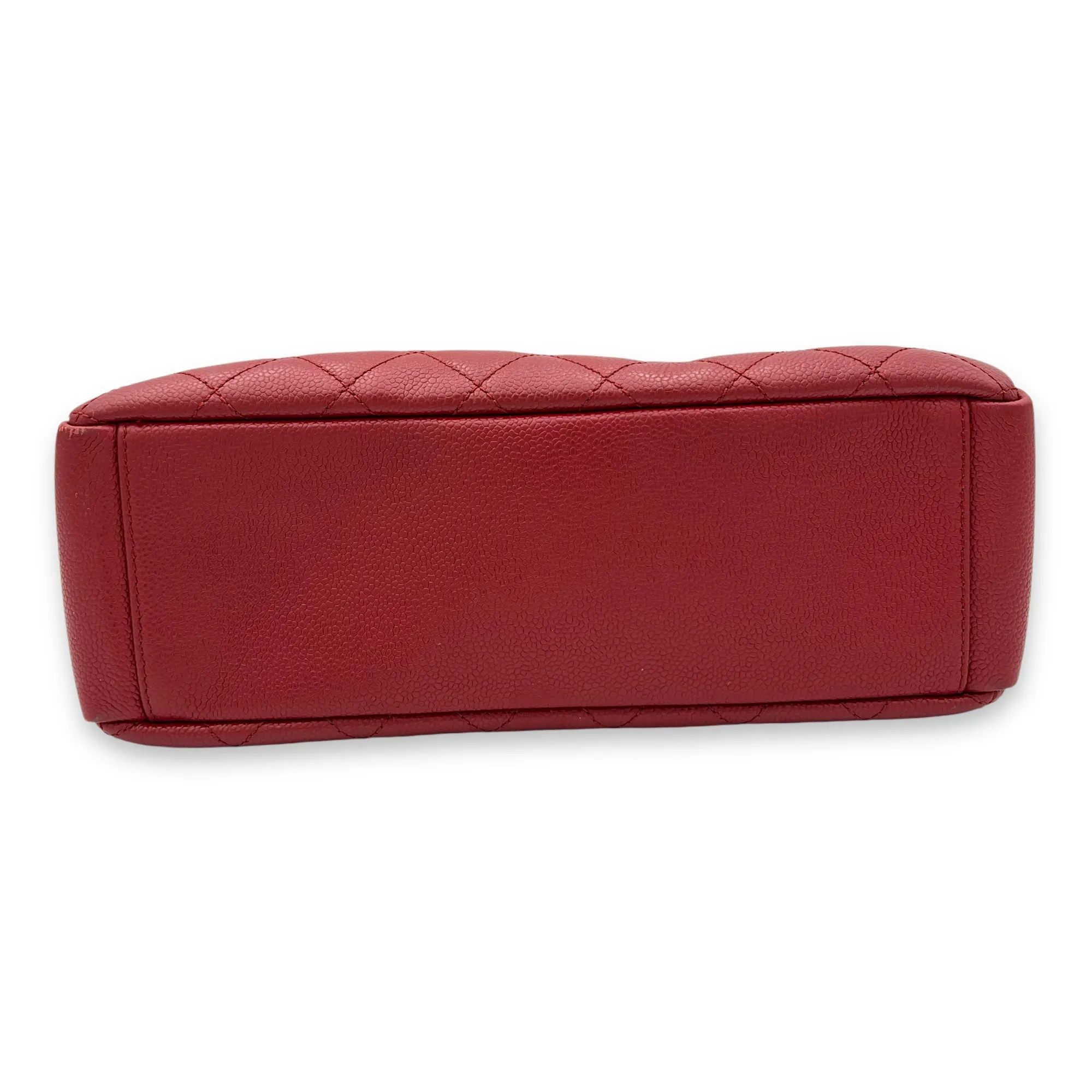 PST Tote Bag Red in Caviar Leather, Silver hardware