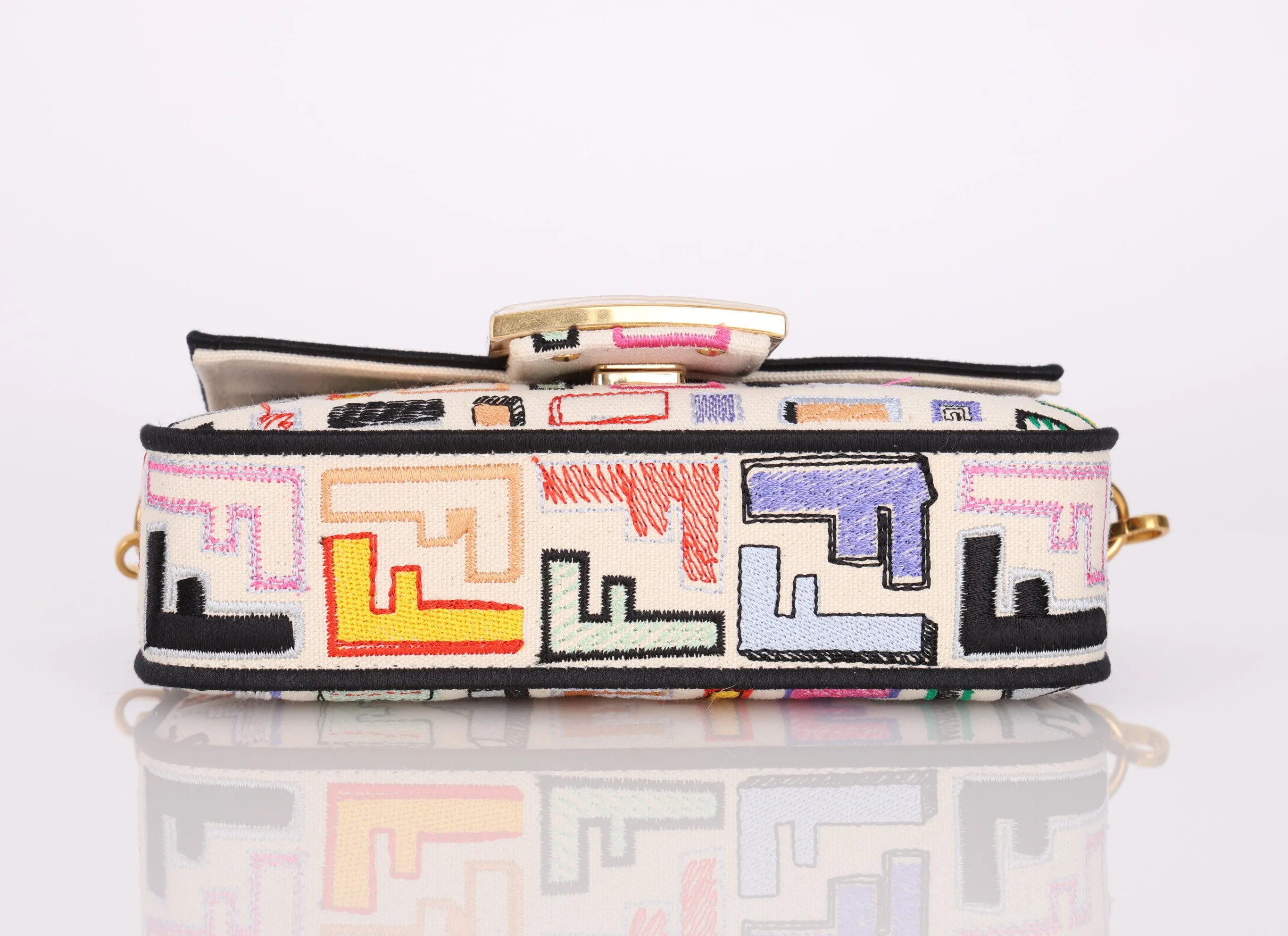 Rare Fendi Canvas Embroidered Doodle Mini Baguette