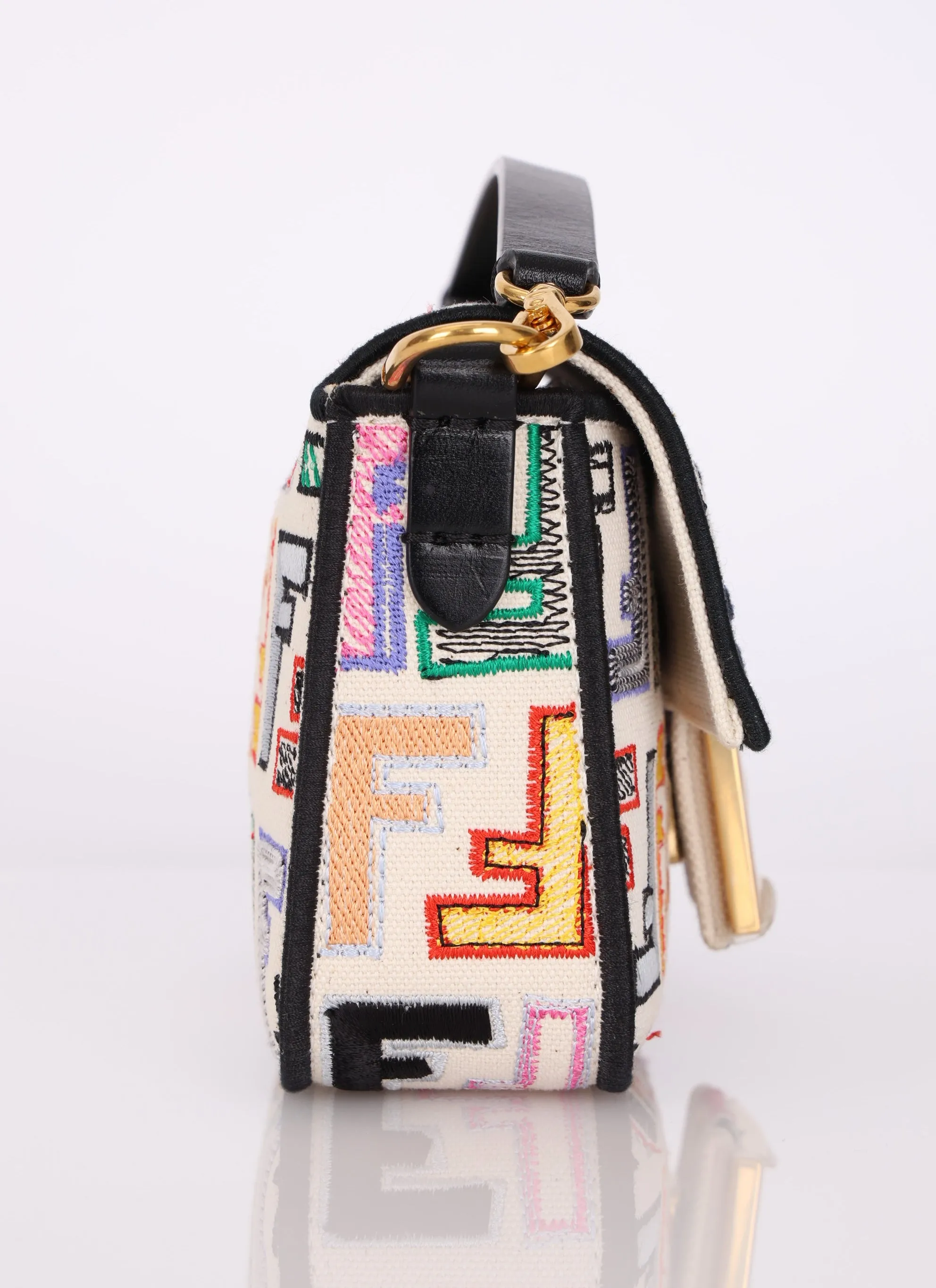 Rare Fendi Canvas Embroidered Doodle Mini Baguette