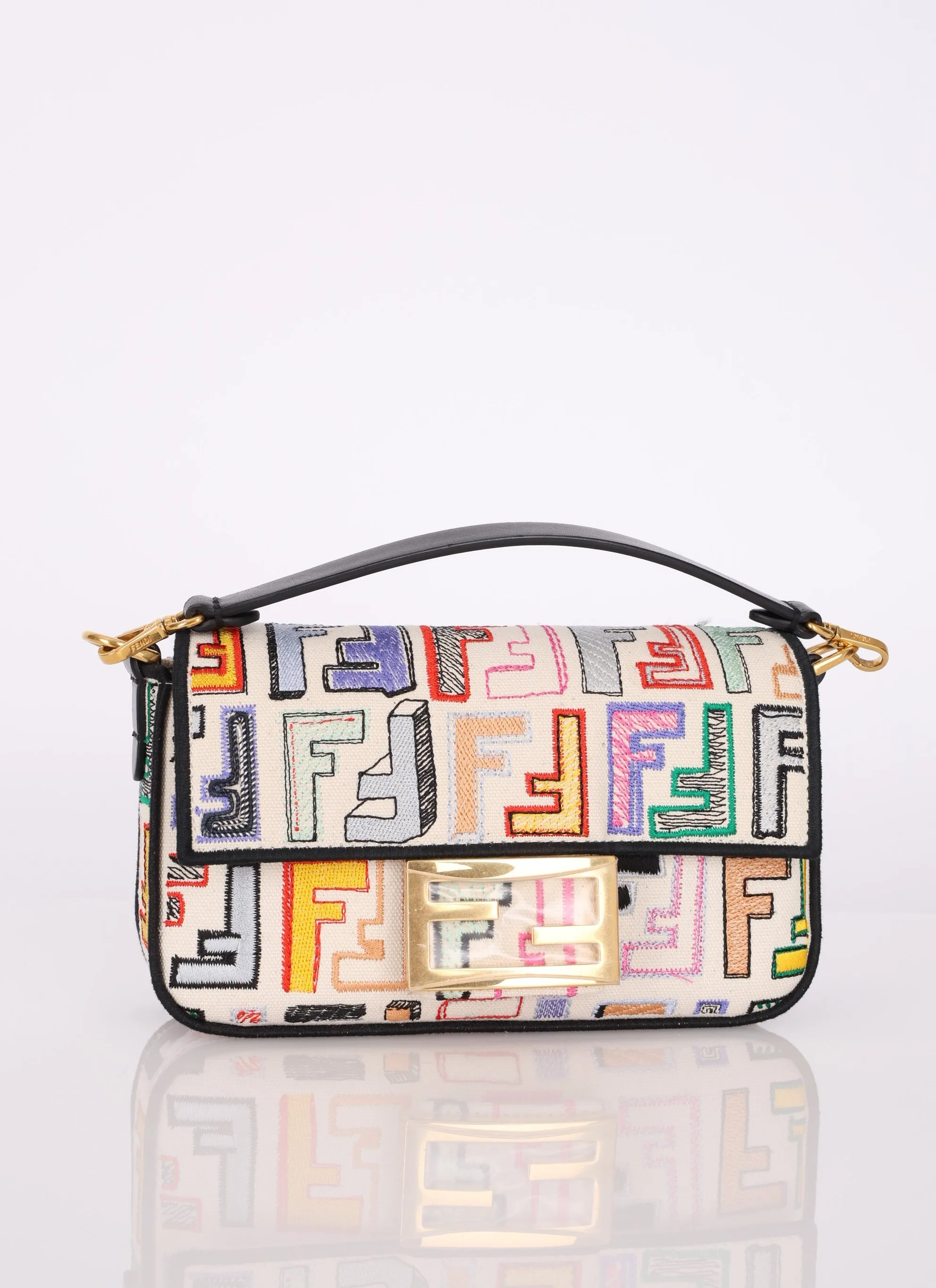 Rare Fendi Canvas Embroidered Doodle Mini Baguette