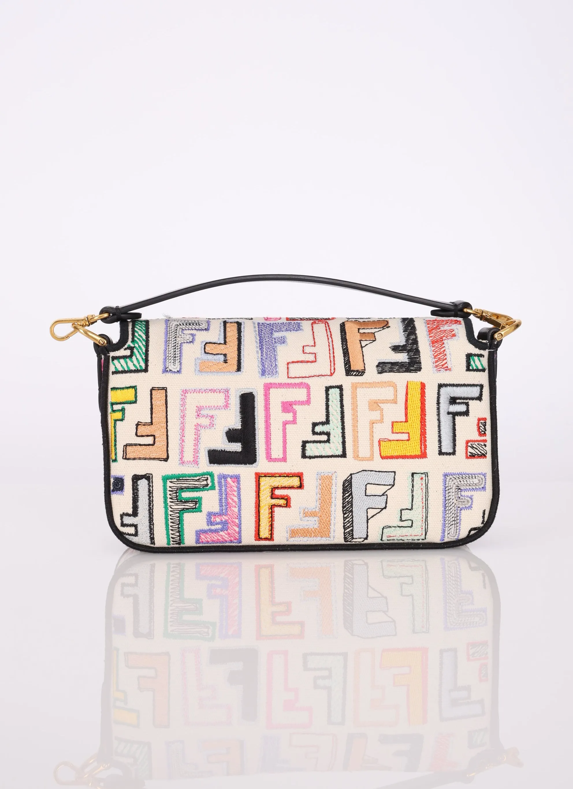 Rare Fendi Canvas Embroidered Doodle Mini Baguette