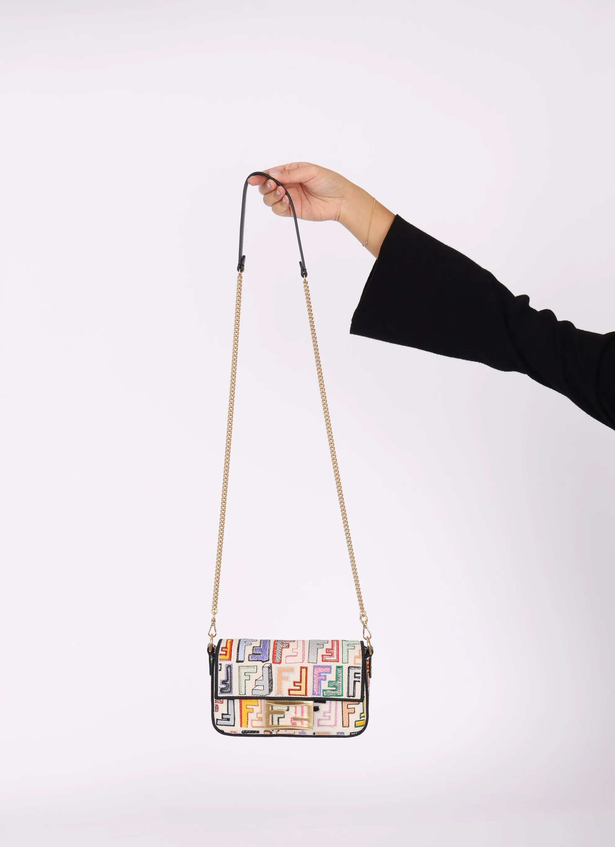 Rare Fendi Canvas Embroidered Doodle Mini Baguette