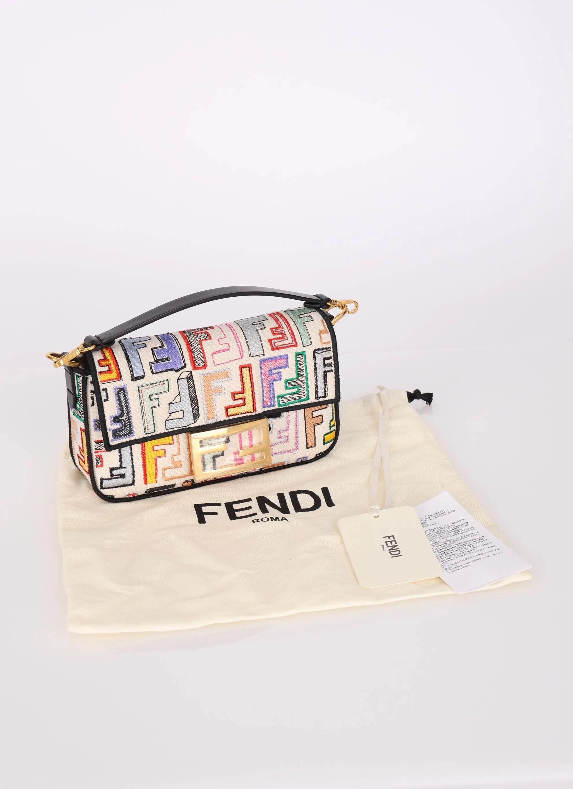 Rare Fendi Canvas Embroidered Doodle Mini Baguette