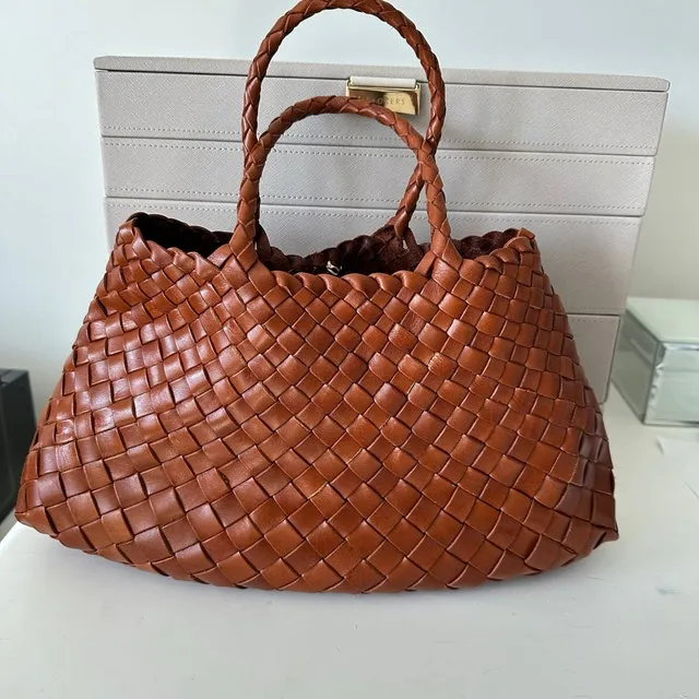 Retro Handmade Woven Leather Handbag Tote Purse