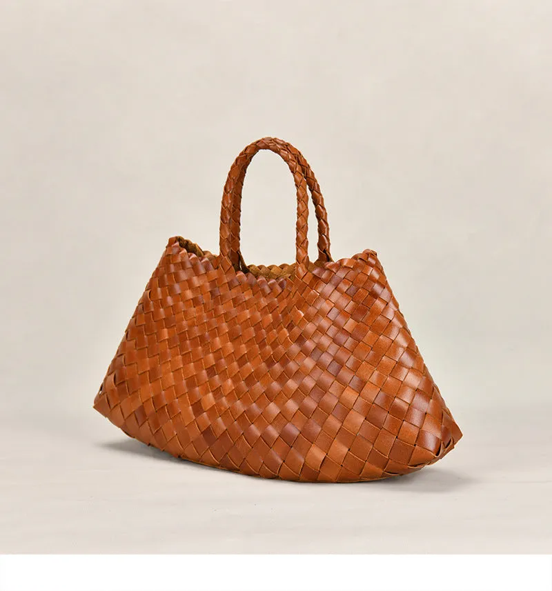Retro Handmade Woven Leather Handbag Tote Purse