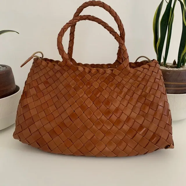 Retro Handmade Woven Leather Handbag Tote Purse