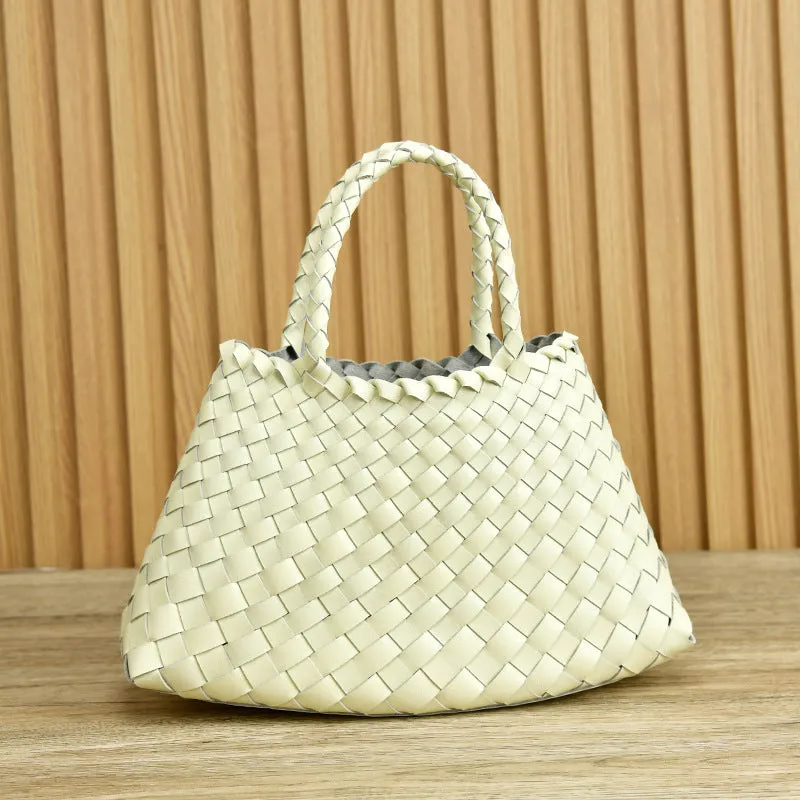Retro Handmade Woven Leather Handbag Tote Purse