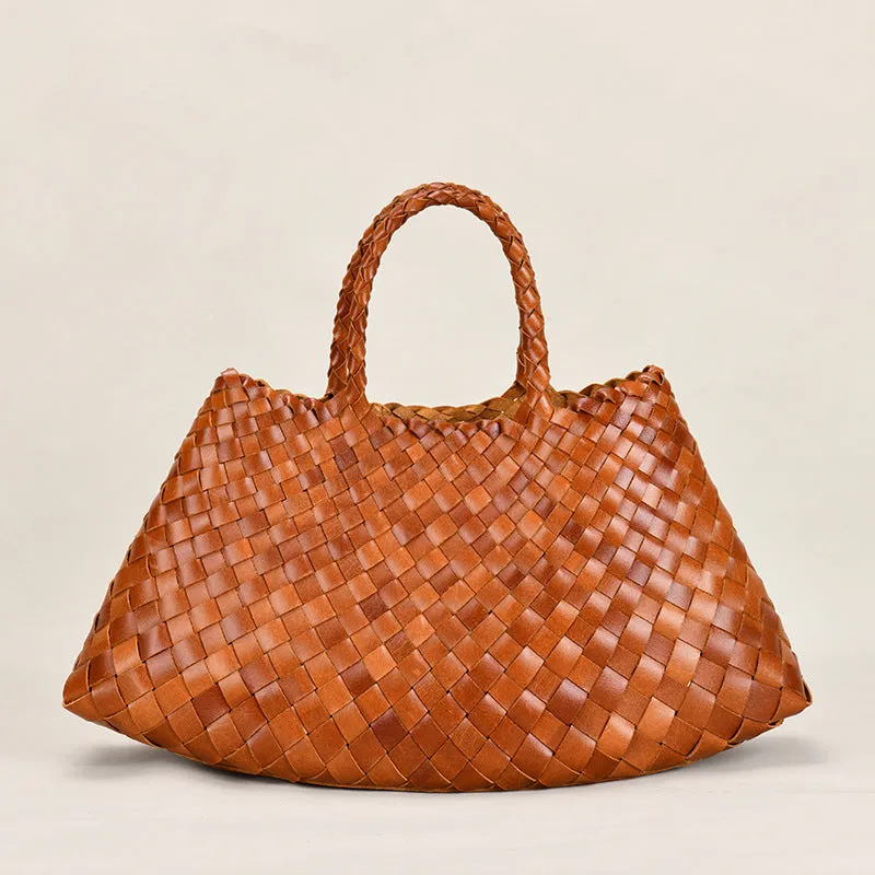 Retro Handmade Woven Leather Handbag Tote Purse