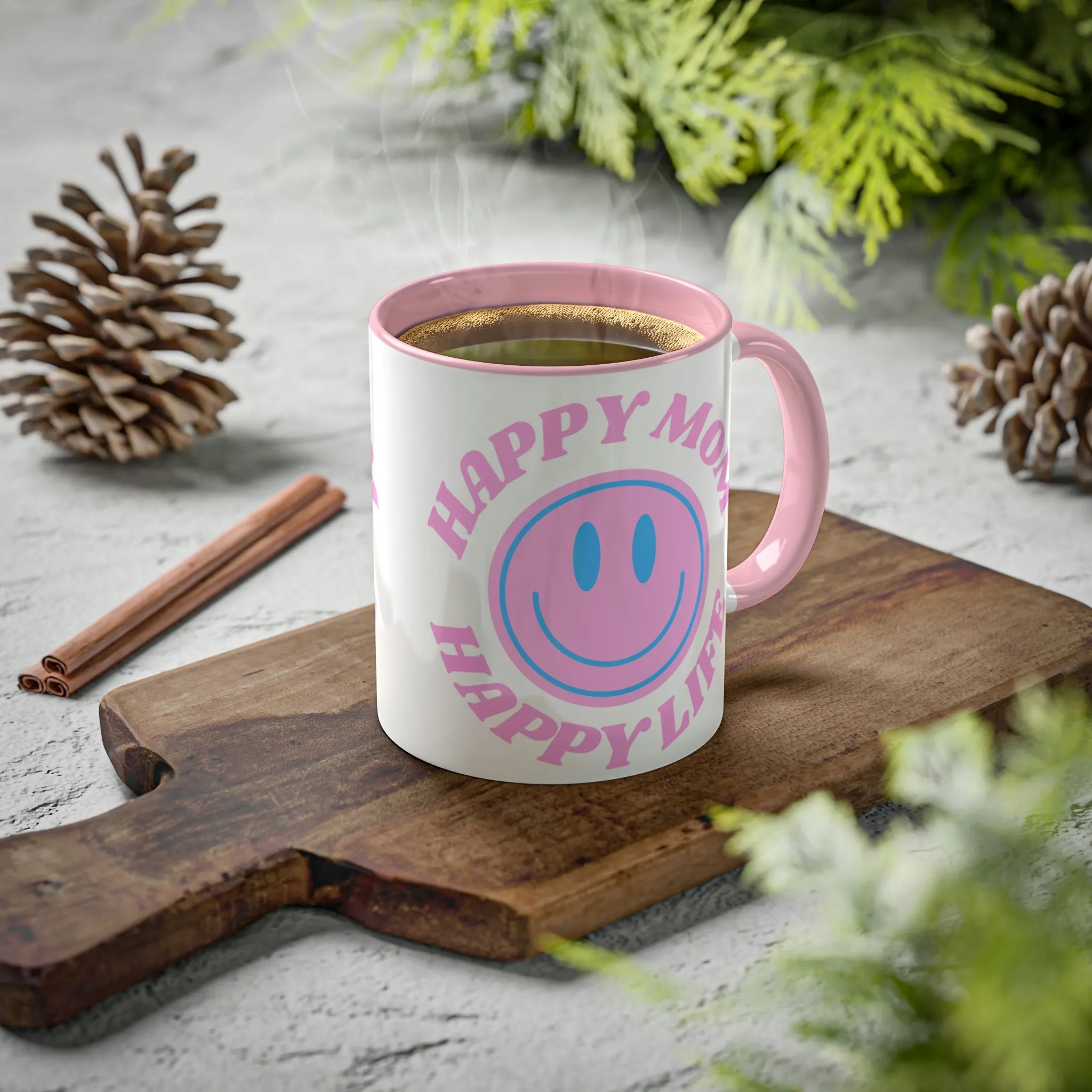Retro Smile Happy Mom, Happy Life Aesthetic Mug, Mother's Day Mug, Mothers Day Gift, Smile Face Mug, Trendy Coffee Mug, Tumblr Mug, Mom Gift