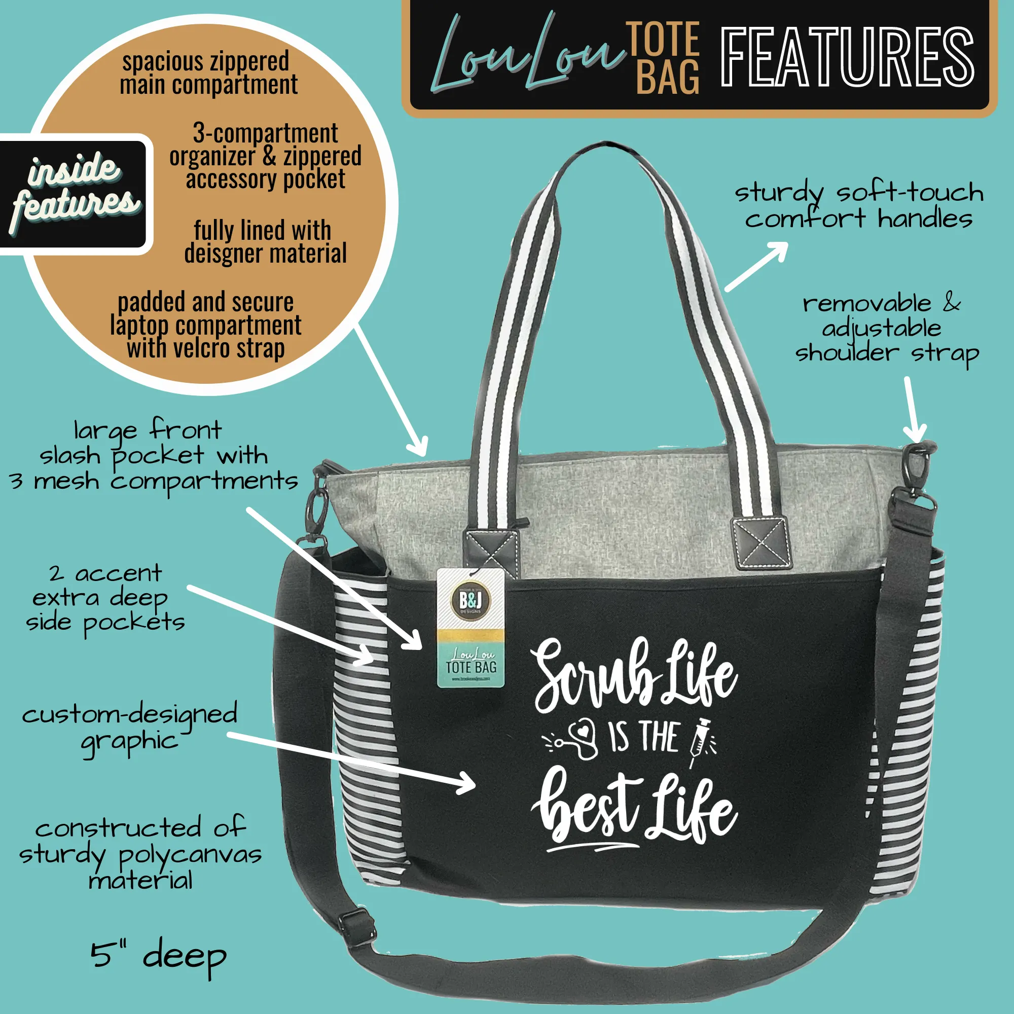 Scrub Life LouLou Gray Tote Bag for Medical Workers