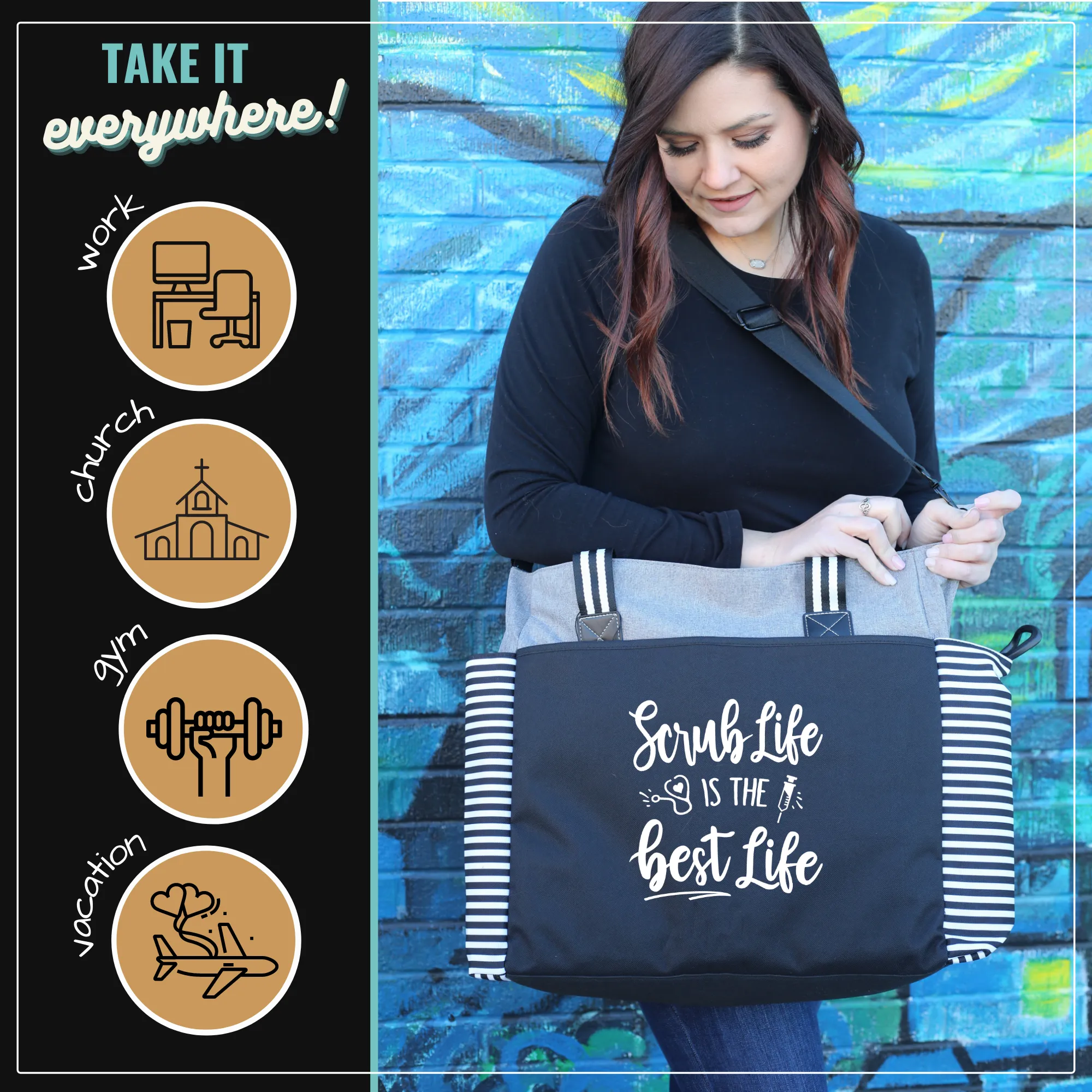 Scrub Life LouLou Gray Tote Bag for Medical Workers