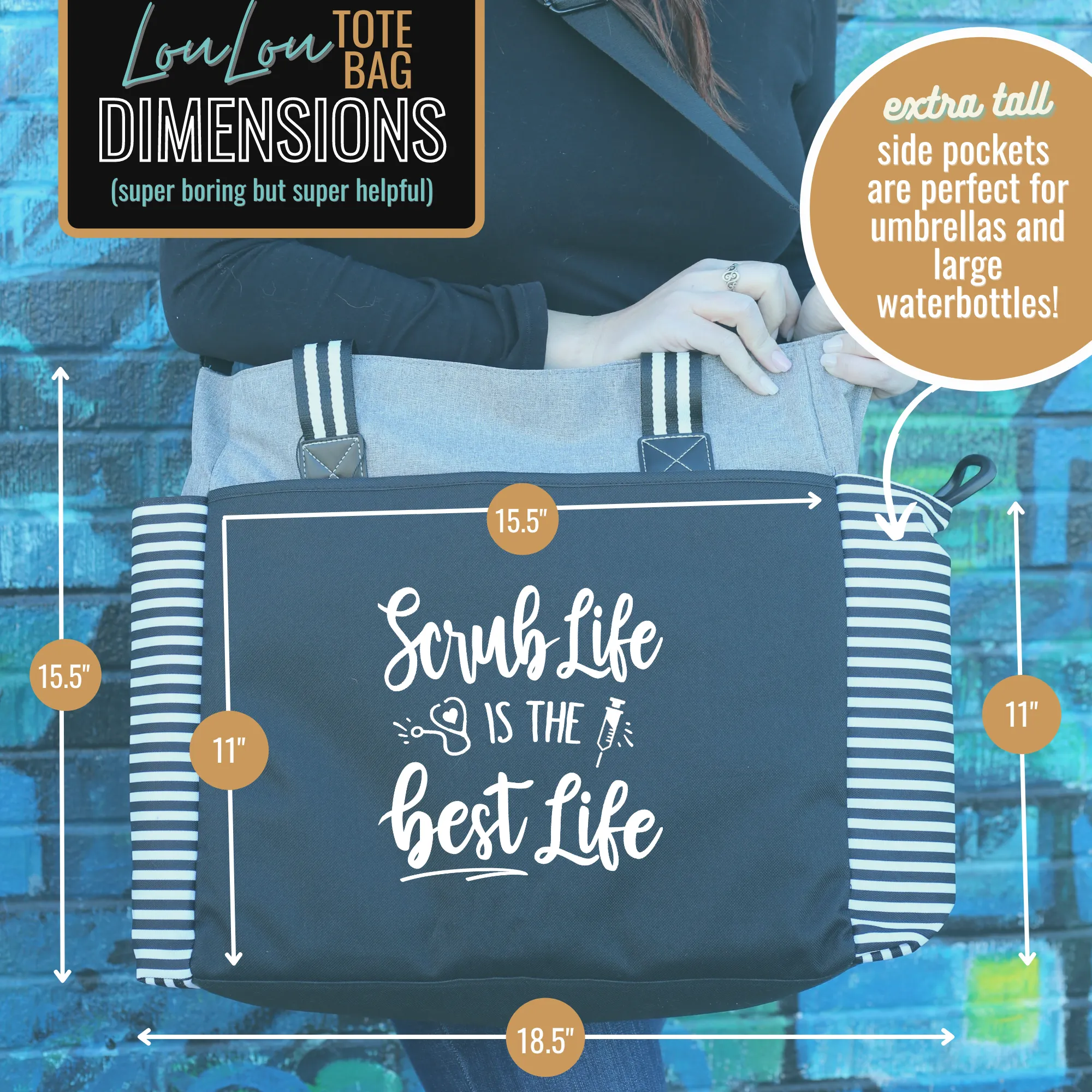 Scrub Life LouLou Gray Tote Bag for Medical Workers