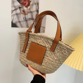 Solid Color Straw Shoulder Bags for Women 2021 Summer New Casual Handbag Vintage Large Capacity Shoulder Tote Bag Sac A Main