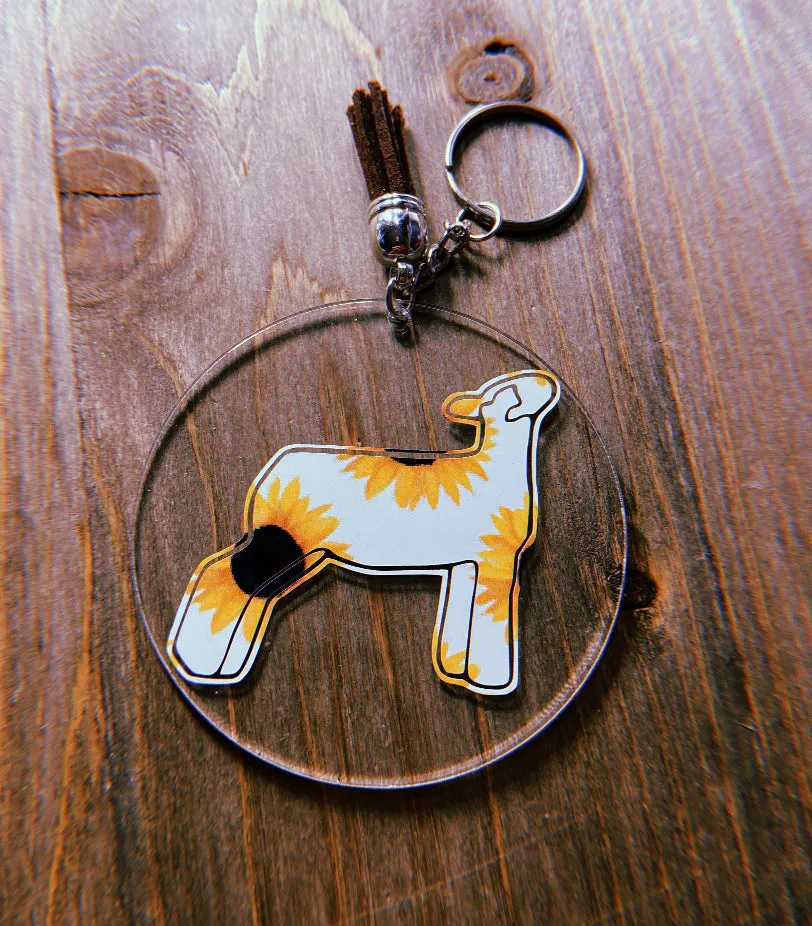 Sunflower Lamb Clear Circle Keychain
