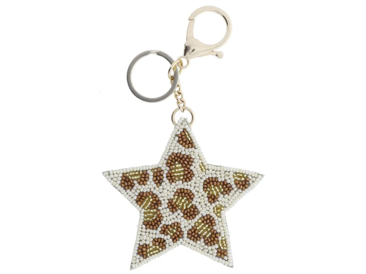 Tan & Gold Leopard Star Keychain