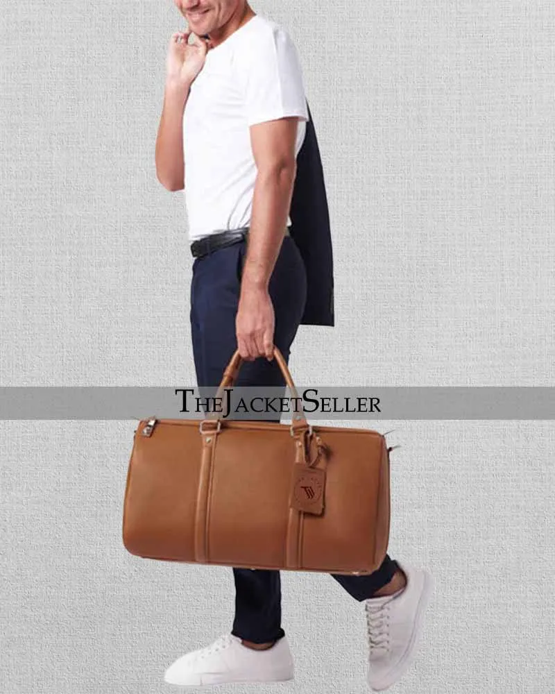 TAN LEATHER DUFFEL BAG WITH LOCK CLOSURE