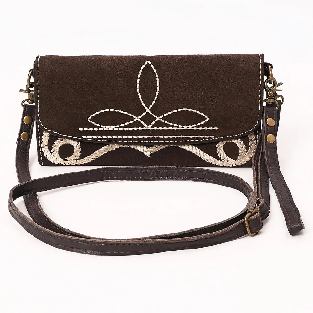 The Mae Suede Boot Stitch Crossbody Wallet