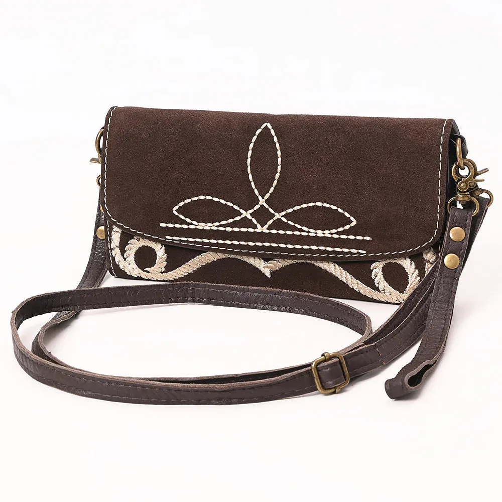 The Mae Suede Boot Stitch Crossbody Wallet
