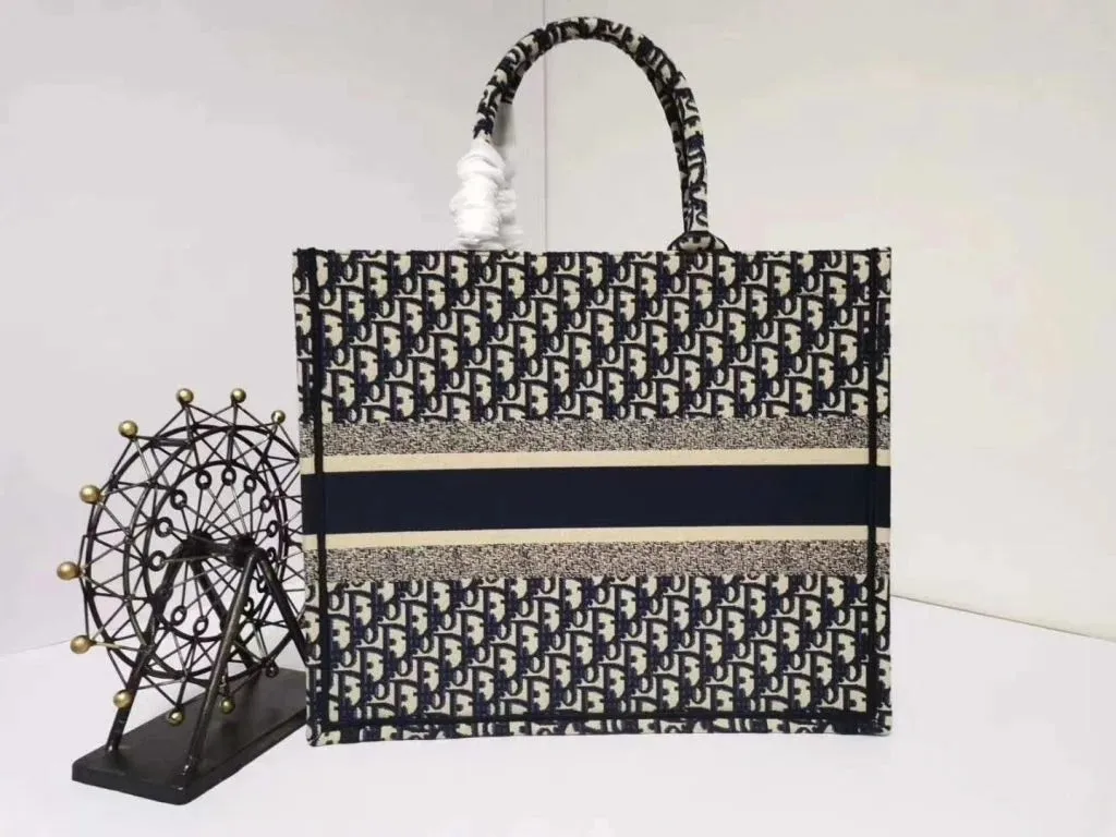 Trendy Inspired Dior Women Book Tote With Oblique Embroidery