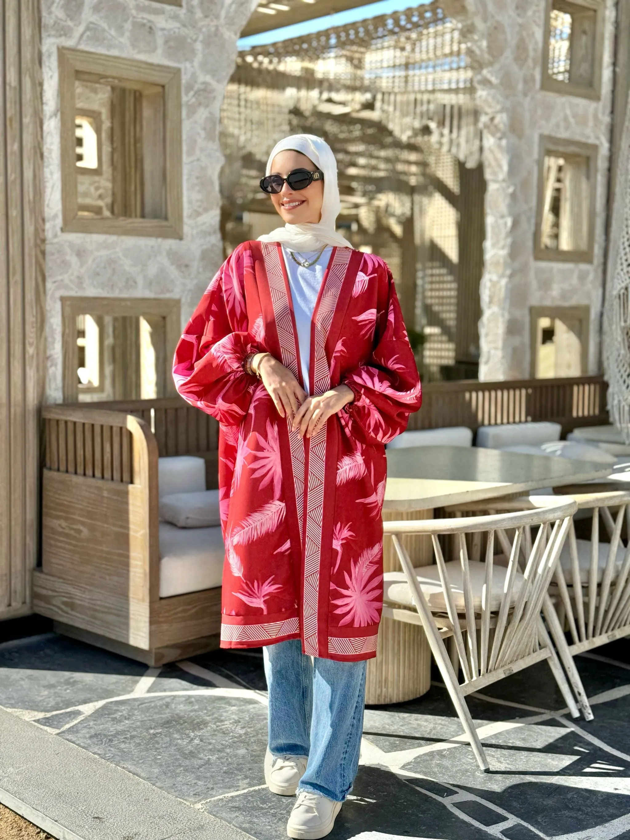 Tropical Printed Cardigan-Red