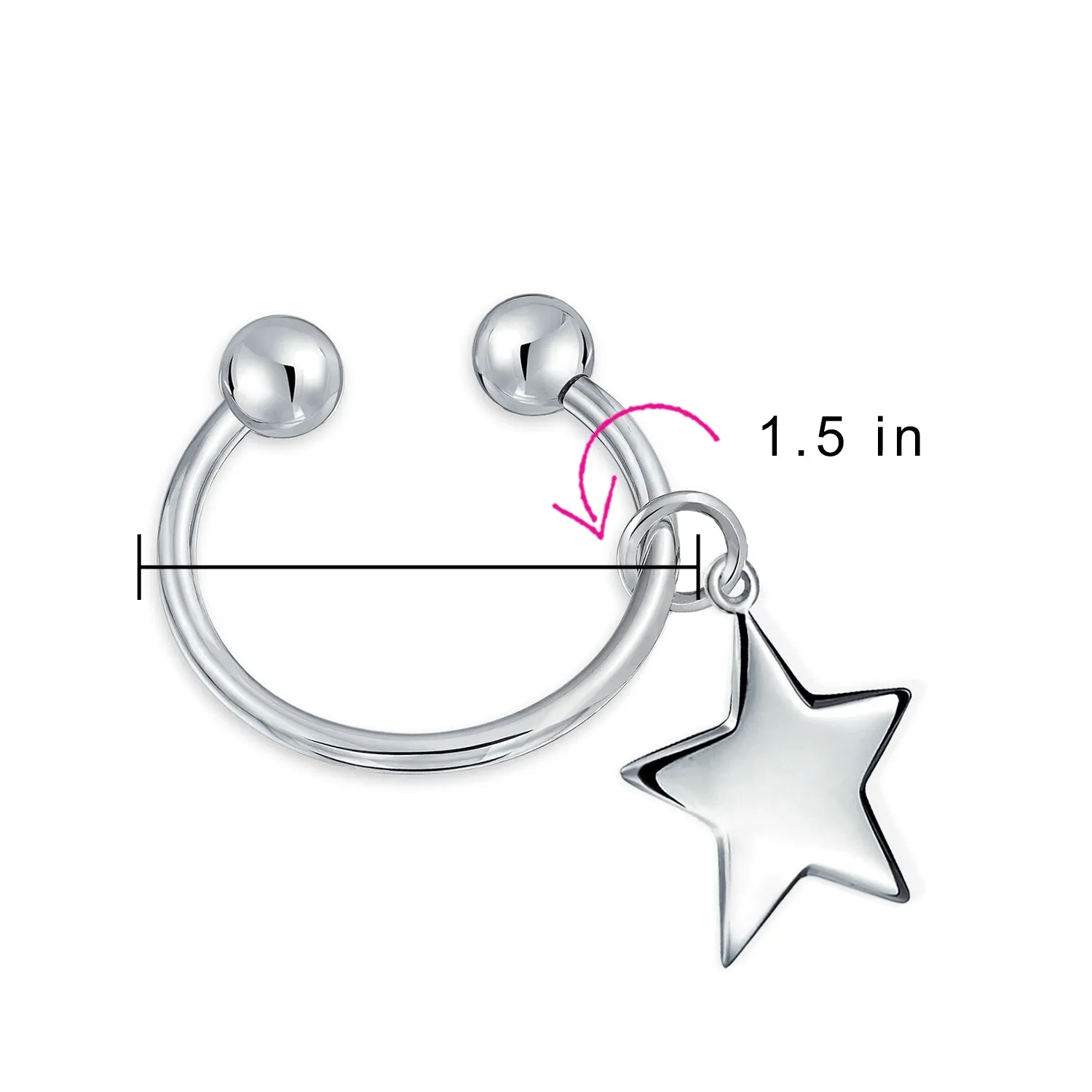Unisex Star Tag ID Key Chain with Ball Screw Tip and Horseshoe Key Ring