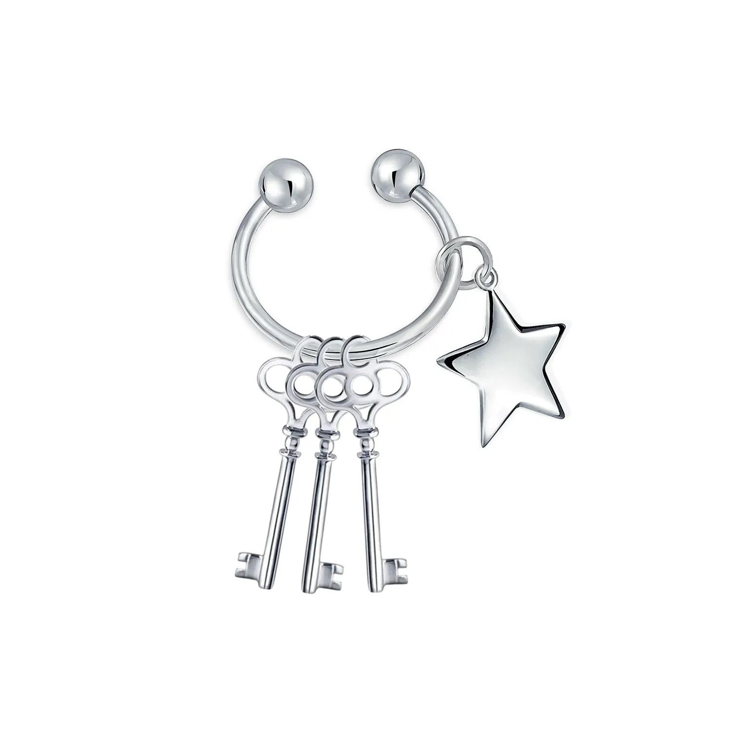 Unisex Star Tag ID Key Chain with Ball Screw Tip and Horseshoe Key Ring