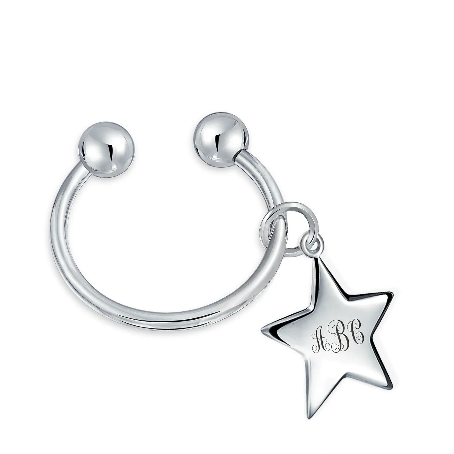 Unisex Star Tag ID Key Chain with Ball Screw Tip and Horseshoe Key Ring