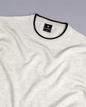 Vibrant Ivory Cream Melange Knitted Cotton Full Sleeves T-Shirt
