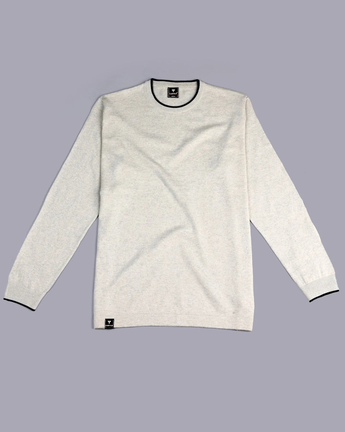Vibrant Ivory Cream Melange Knitted Cotton Full Sleeves T-Shirt