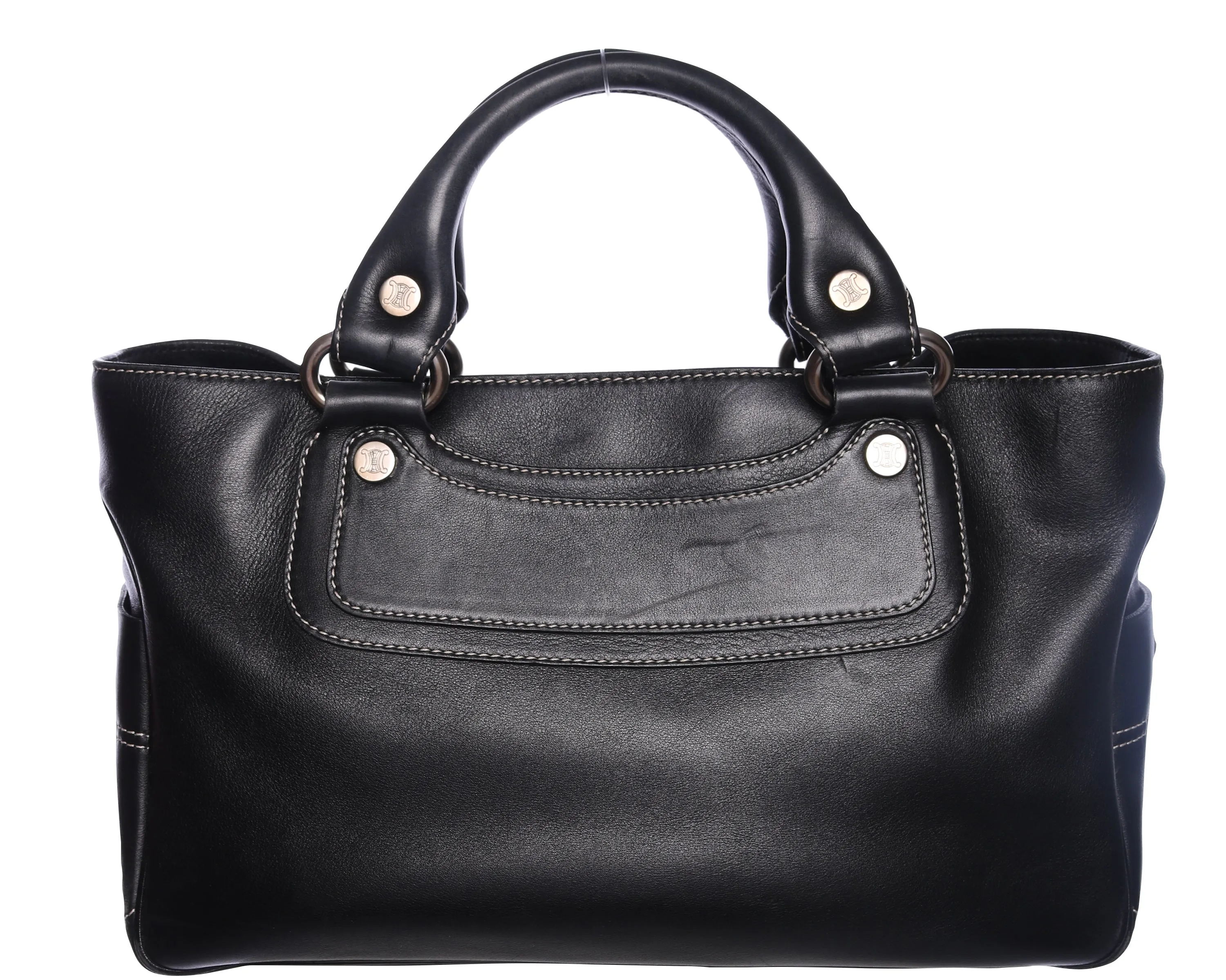 Vtg CELINE Oblong Leather Tote Top Handle Satchel Bag