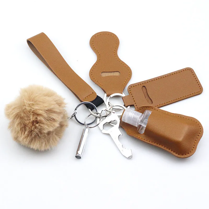 Wholesale Diving Fabric Hair Ball Outdoor Whistle 7pcs Keychain Set