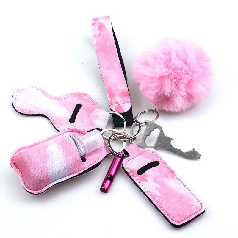 Wholesale Diving Fabric Hair Ball Outdoor Whistle 7pcs Keychain Set