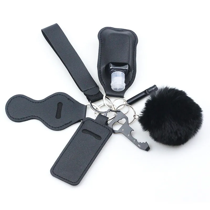 Wholesale Diving Fabric Hair Ball Outdoor Whistle 7pcs Keychain Set