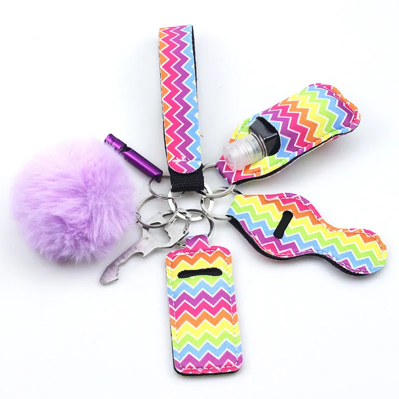 Wholesale Diving Fabric Hair Ball Outdoor Whistle 7pcs Keychain Set
