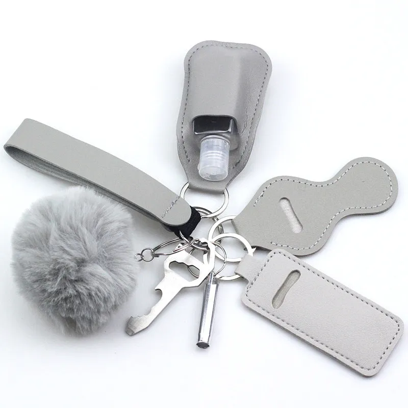 Wholesale Diving Fabric Hair Ball Outdoor Whistle 7pcs Keychain Set
