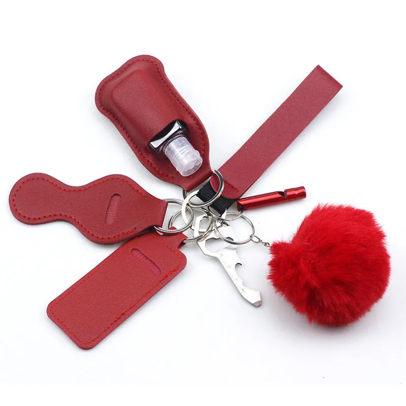 Wholesale Diving Fabric Hair Ball Outdoor Whistle 7pcs Keychain Set