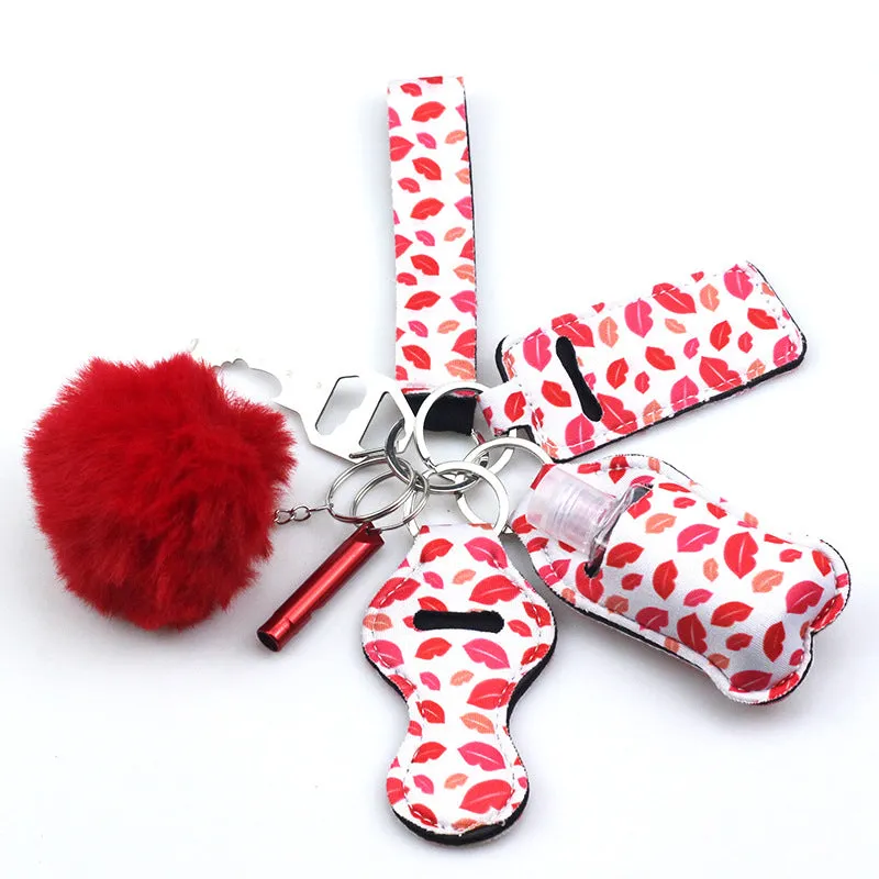 Wholesale Diving Fabric Hair Ball Outdoor Whistle 7pcs Keychain Set