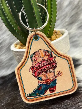 XOXO Leather Painted Cowgirl Western Store Boot Logo Keychain