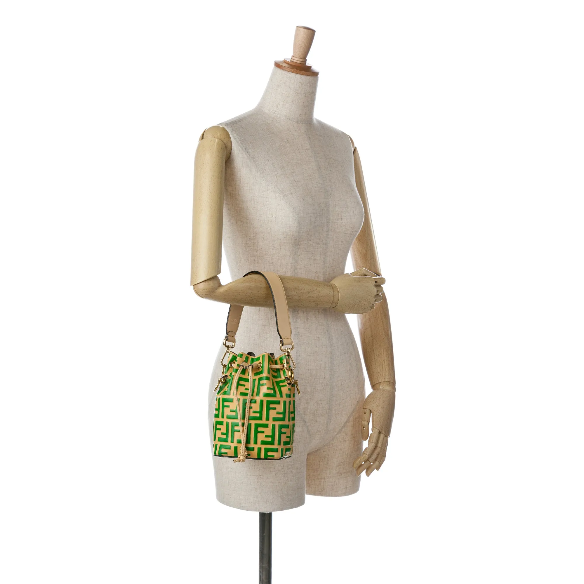 Yellow Fendi Mini Zucca Mon Tresor Embossed Leather Bucket Bag